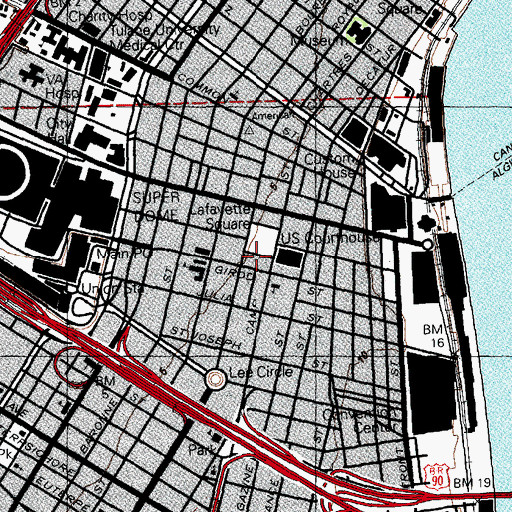 Topographic Map of Lafayette Square Post Office, LA