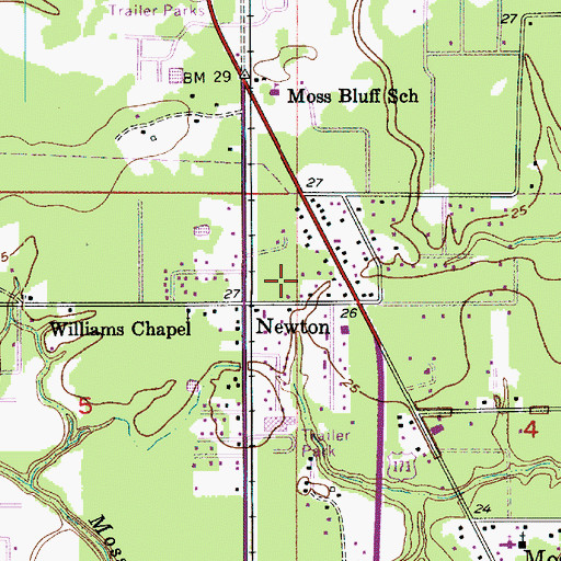 Topographic Map of Moss Bluff Post Office, LA