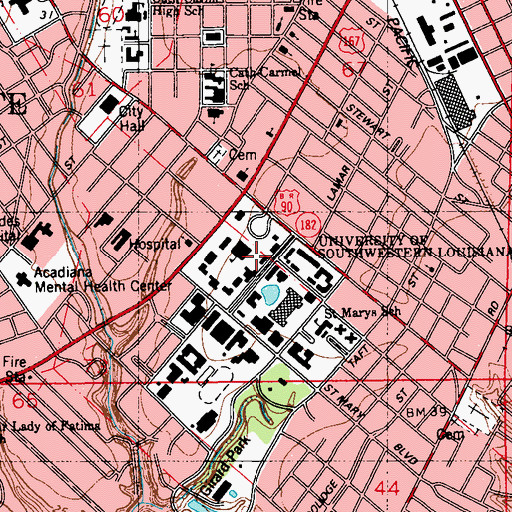 Topographic Map of University of Louisiana at Lafayette Contract Postal Unit, LA