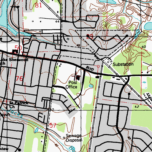 Topographic Map of Woodlawn Post Office, LA