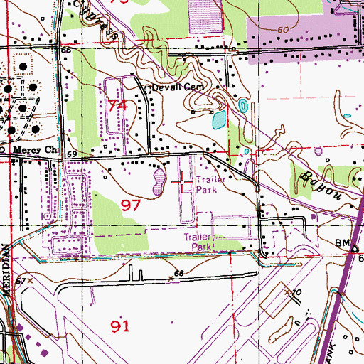 Topographic Map of Granberrys Mobile Home Park, LA