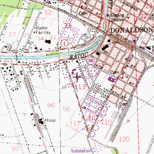 Topographic Map of D'Ville House, LA