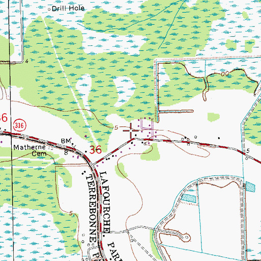 Topographic Map of Bayou Blue United Methodist Church, LA