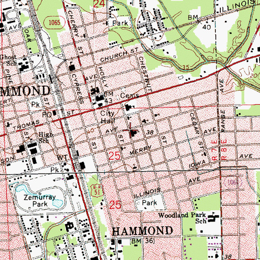 Topographic Map of Beacon Light Baptist Church, LA