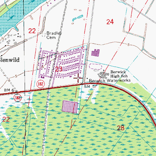 Topographic Map of Berwick First Assembly of God Church, LA