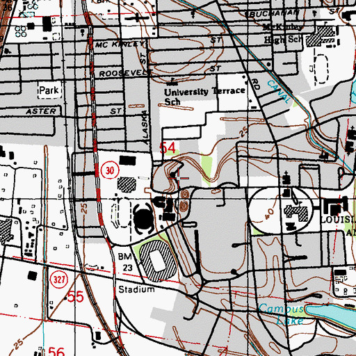Topographic Map of Louisiana State University Lejeune Hall, LA