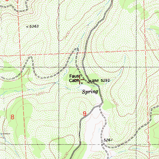 Topographic Map of Faust Cabin, CA