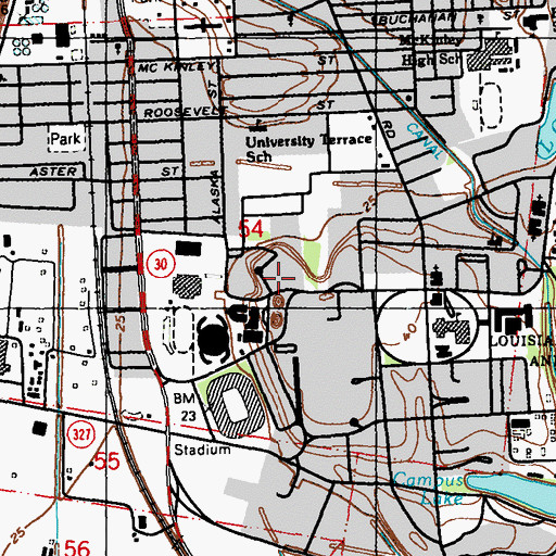 Topographic Map of Louisiana State University Pentagon Service Building, LA