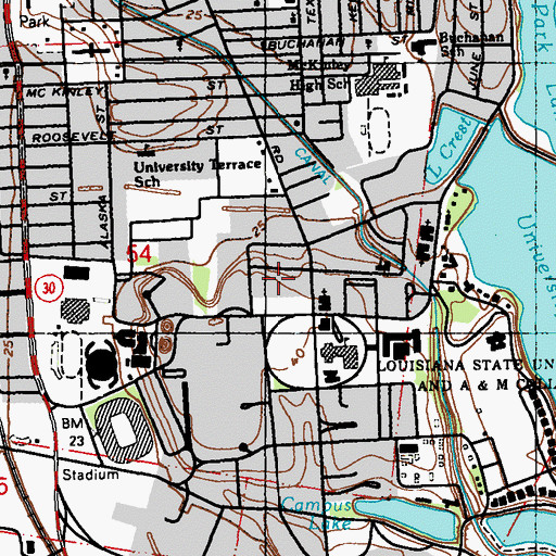 Topographic Map of Louisiana State University Pleasant Hall, LA