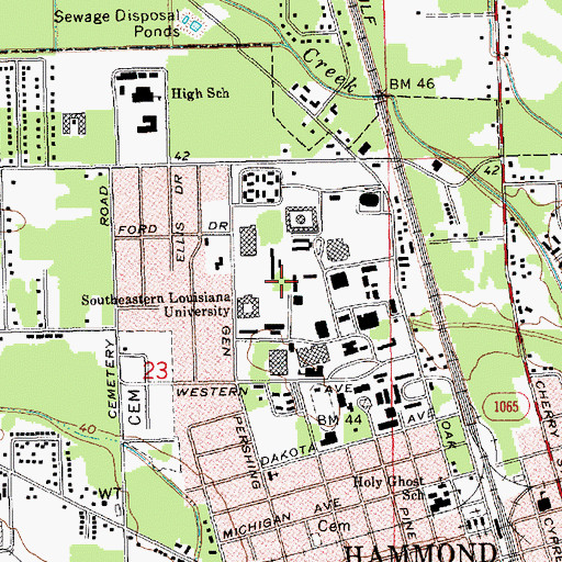 Topographic Map of Southeastern Louisiana University Hammond Hall, LA