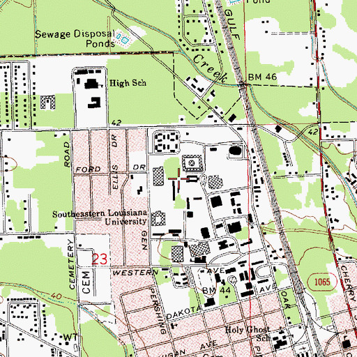 Topographic Map of Southeastern Louisiana University Livingston Hall, LA