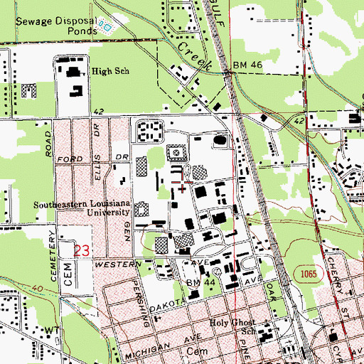 Topographic Map of Southeastern Louisiana University Pride Hall, LA