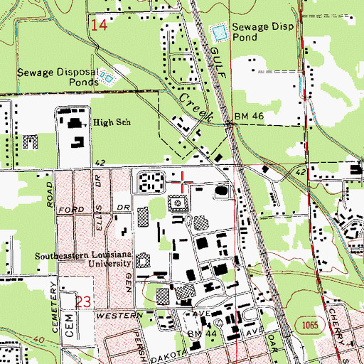 Topographic Map of Southeastern Louisiana University Saint Tammany Hall, LA