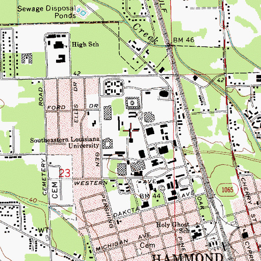 Topographic Map of Southeastern Louisiana University Tangipahoa Hall, LA