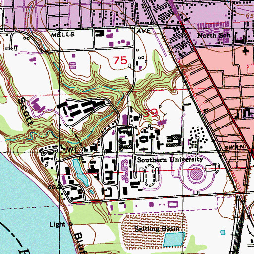 Topographic Map of Southern University Baton Rouge Campus Architecture Building, LA