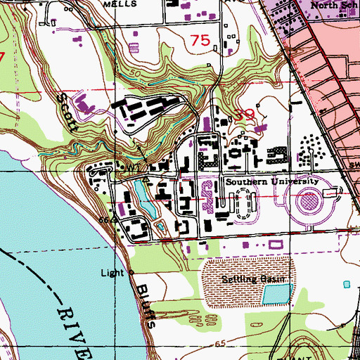 Topographic Map of Southern University Baton Rouge Campus Augustus C Blanks Hall, LA
