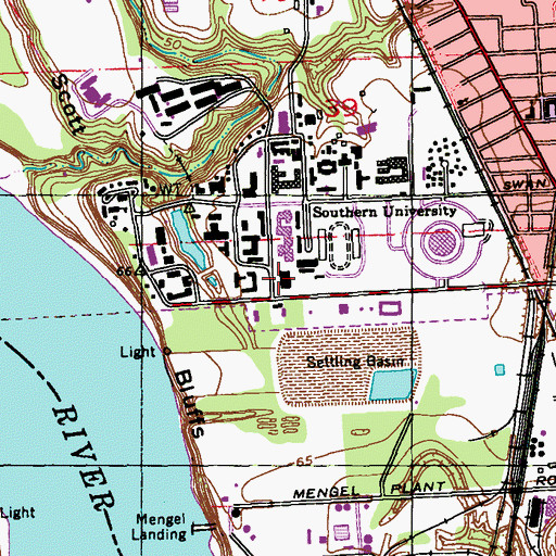 Topographic Map of Southern University Baton Rouge Campus Clifford T Seymour Hall, LA