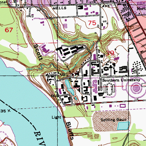 Topographic Map of Southern University Baton Rouge Campus Law School, LA