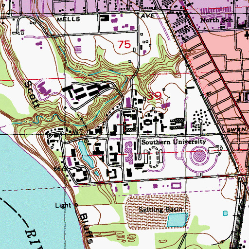 Topographic Map of Southern University Baton Rouge Campus Lee Hall, LA