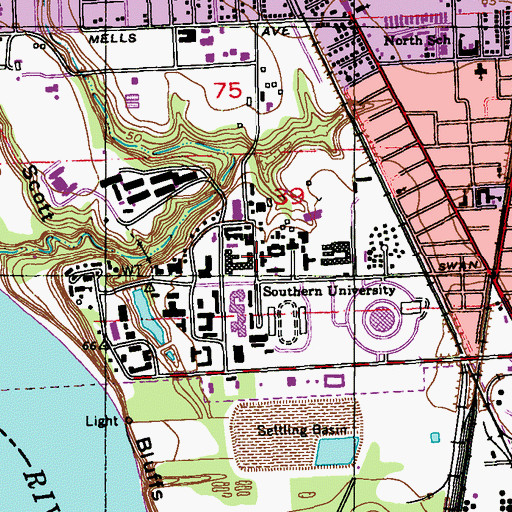 Topographic Map of Southern University Baton Rouge Campus Mechanical Engineering Building, LA