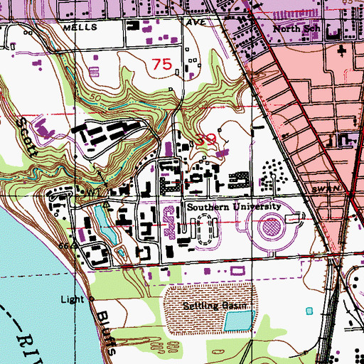 Topographic Map of Southern University Baton Rouge Campus Mechanical Engineering Building, LA