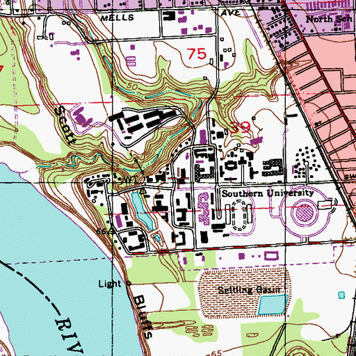 Topographic Map of Southern University Baton Rouge Campus Pinkie E Thrift Hall, LA