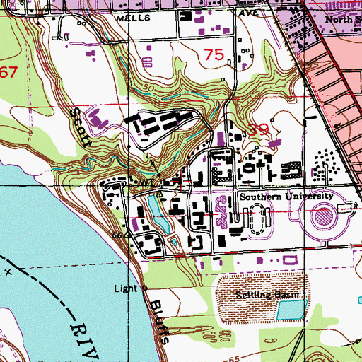 Topographic Map of Southern University Baton Rouge Campus Rodney G Higgins Hall, LA