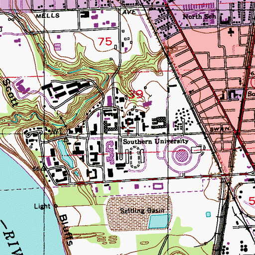 Topographic Map of Southern University Baton Rouge Campus School of Nursing, LA