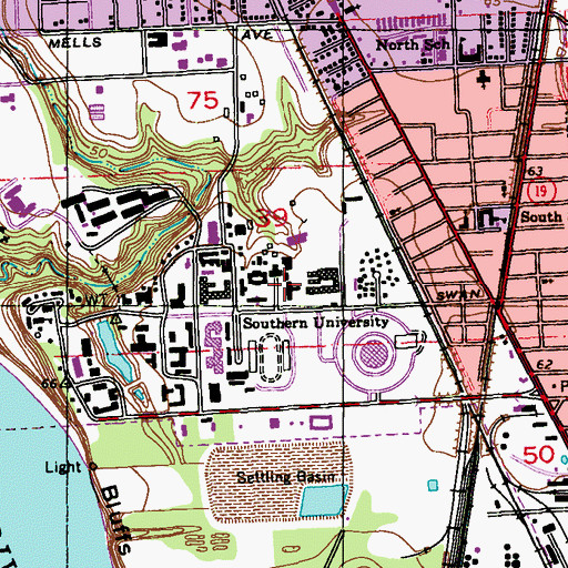 Topographic Map of Southern University Baton Rouge Campus Sociology Building, LA
