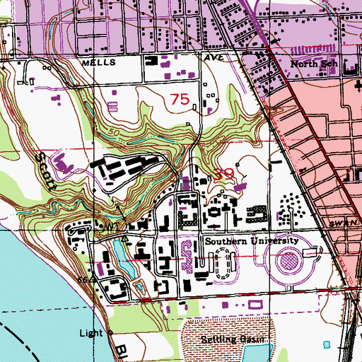 Topographic Map of Southern University Baton Rouge Campus T T Allain Hall, LA