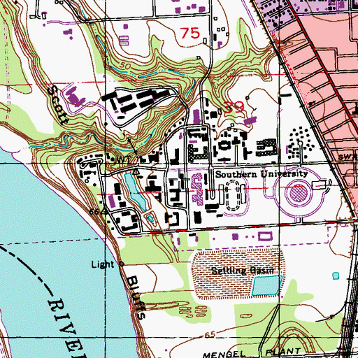 Topographic Map of Southern University Baton Rouge Campus Tourgee A DeBose Hall, LA