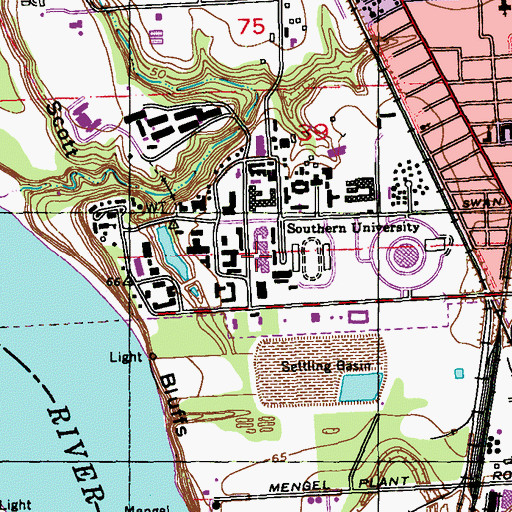 Topographic Map of Southern University Baton Rouge Campus W W Stewart Hall, LA