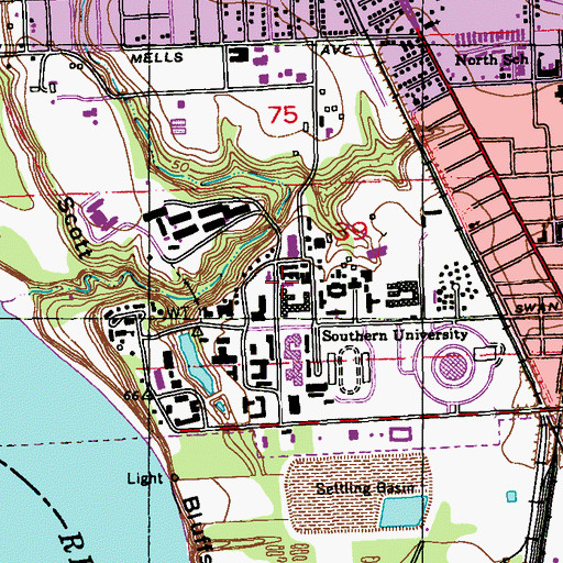 Topographic Map of Southern University Baton Rouge Campus William James Hall, LA