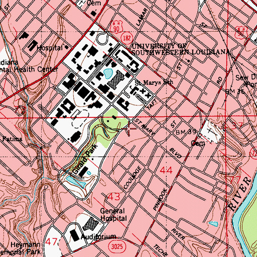 Topographic Map of University of Louisiana Lafayette A Hays Town Building, LA