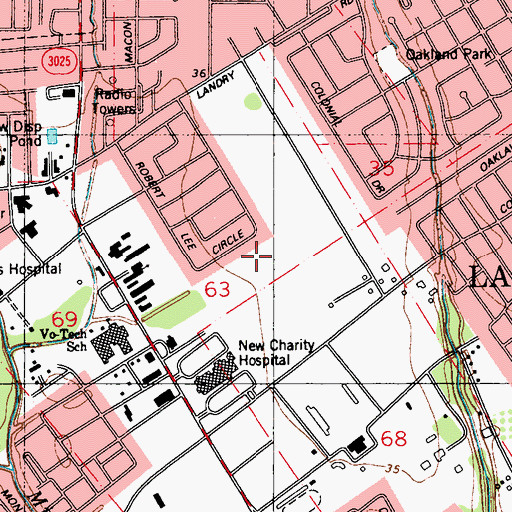 Topographic Map of University of Louisiana Lafayette Abdalla Hall, LA