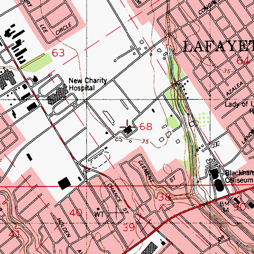 Topographic Map of University of Louisiana Lafayette Athletic Complex, LA