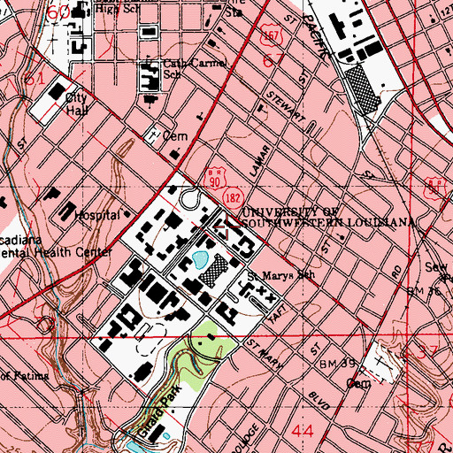Topographic Map of University of Louisiana Lafayette Baker Huger Hall, LA
