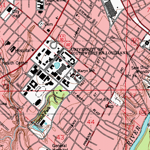 Topographic Map of University of Louisiana Lafayette Bancroft Hall, LA