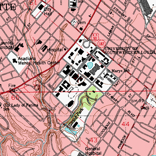 Topographic Map of University of Louisiana Lafayette Billeaud Hall, LA
