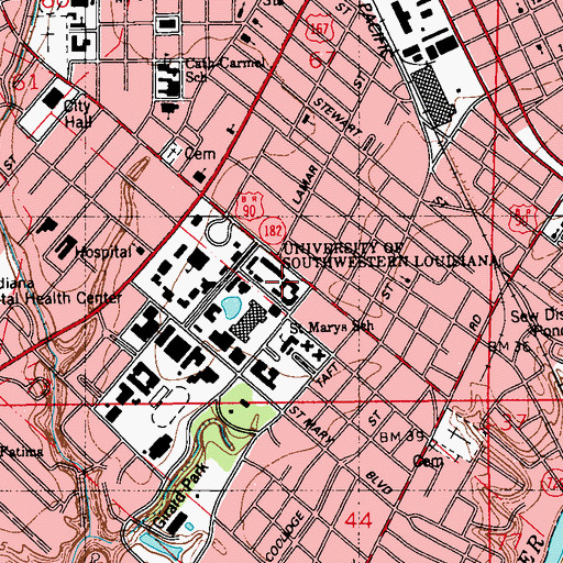 Topographic Map of University of Louisiana Lafayette Bonin Hall, LA