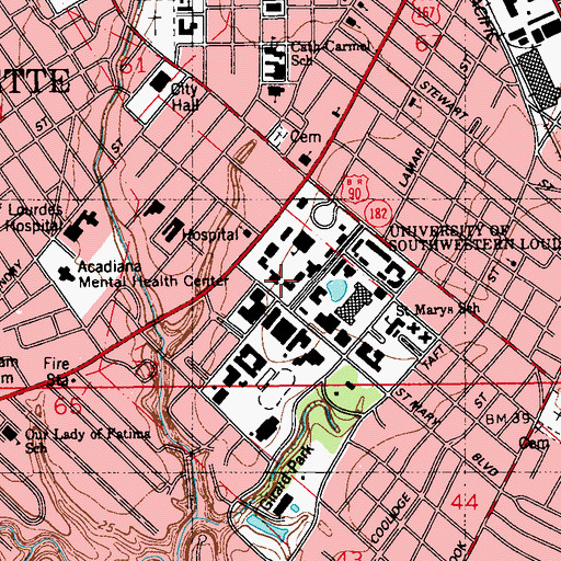 Topographic Map of University of Louisiana Lafayette Broussard Hall, LA