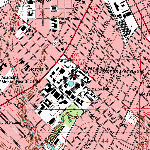 Topographic Map of University of Louisiana Lafayette Buchanan Hall, LA