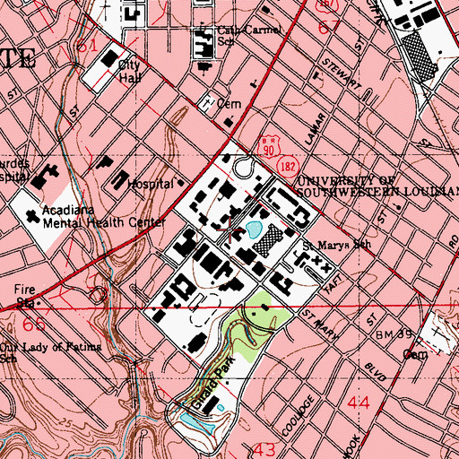 Topographic Map of University of Louisiana Lafayette Burke - Hawthorne Hall, LA