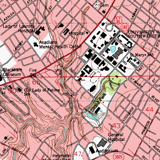 Topographic Map of University of Louisiana Lafayette C L Rougeou Hall, LA