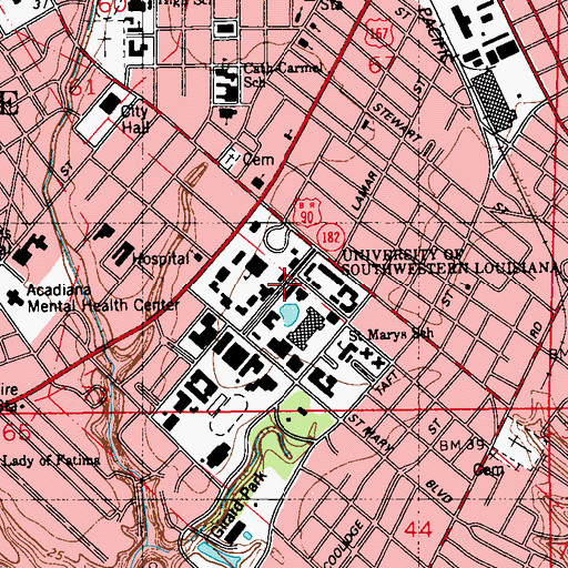 Topographic Map of University of Louisiana Lafayette Coronna Hall, LA