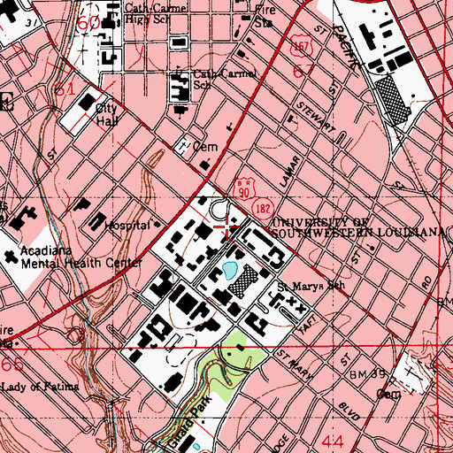 Topographic Map of University of Louisiana Lafayette Declouet Hall, LA