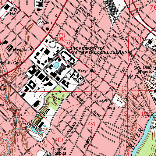 Topographic Map of University of Louisiana Lafayette Denbo Hall, LA