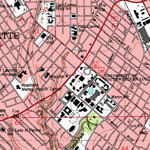 Topographic Map of University of Louisiana Lafayette Foster Hall, LA