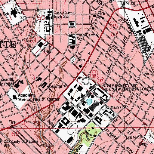 Topographic Map of University of Louisiana Lafayette Girard Hall, LA