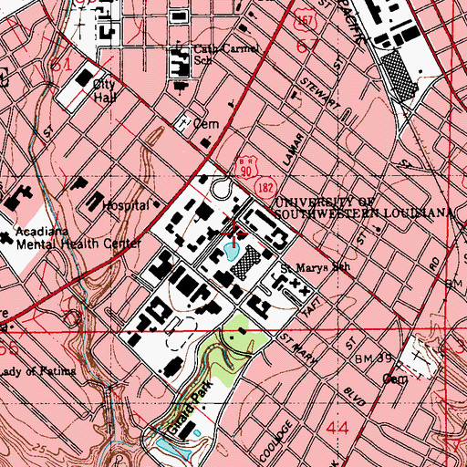 Topographic Map of University of Louisiana Lafayette Guillory Hall, LA